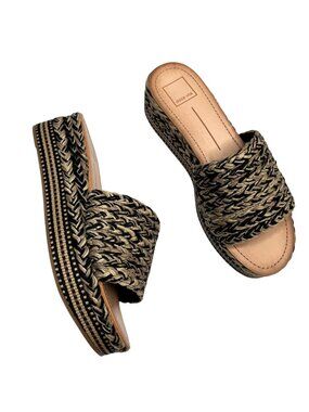 Dolce Vita Womens Pazli Sandals Black Multi Woven Raffia Espadrilles